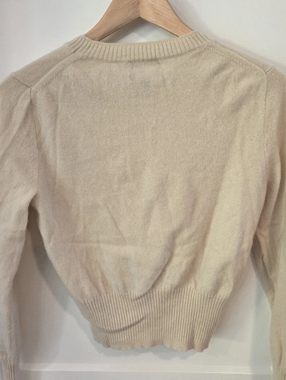 J.Crew 100% Cashmere Cropped Sweater Cream Long Sleeve Classic Quiet Luxury S